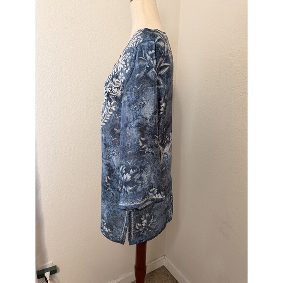 Soft Surroundings Womens Size M Silvia Blue Floral Boho Tunic Top Embroidered - Picture 4 of 9